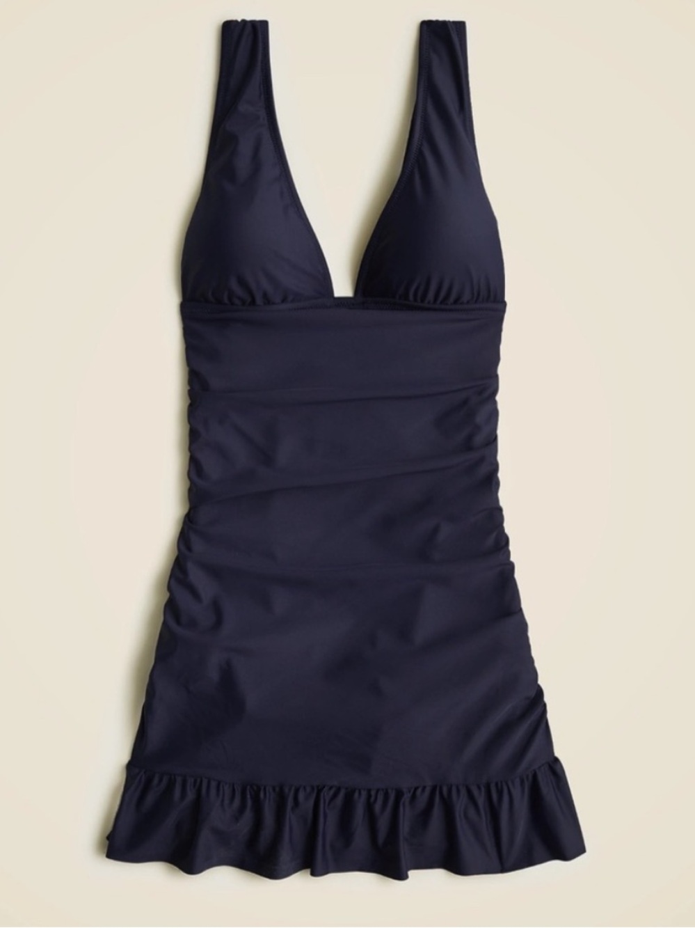 J.Crew Ruched V-neck Swimsuit Swim Dress One Piece in Navy Blue 8 NWT